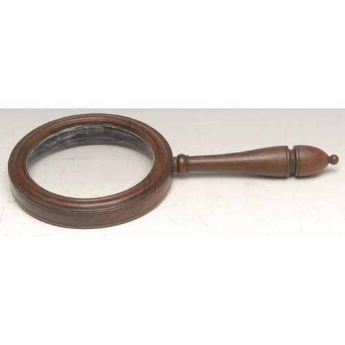 100 - A George/William IV rosewood artist's reducing glass, concave lens, turned border and handle, 30cm l... 