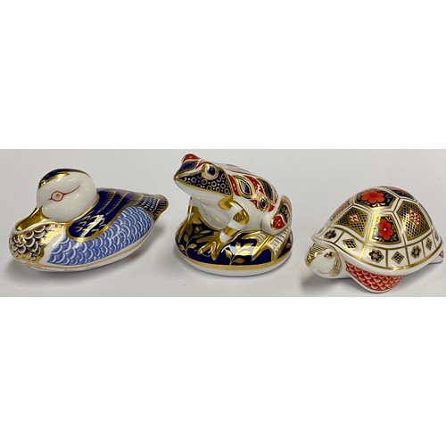 37 - A Royal Crown Derby paperweight, Duck, gold stopper, 12cm long, marks to base; another, 1128 Imari T... 