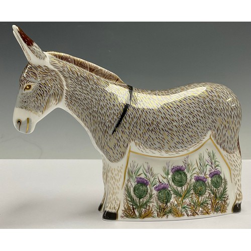 46 - A Royal Crown, Derby paperweight, of a Donkey, gold stopper