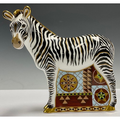 48 - A Royal Crown Derby paperweight, of a zebra, gold stopper