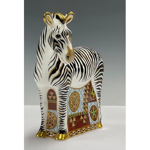 48 - A Royal Crown Derby paperweight, of a zebra, gold stopper