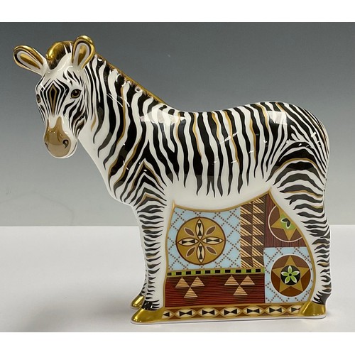 48 - A Royal Crown Derby paperweight, of a zebra, gold stopper