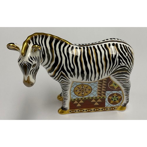 48 - A Royal Crown Derby paperweight, of a zebra, gold stopper