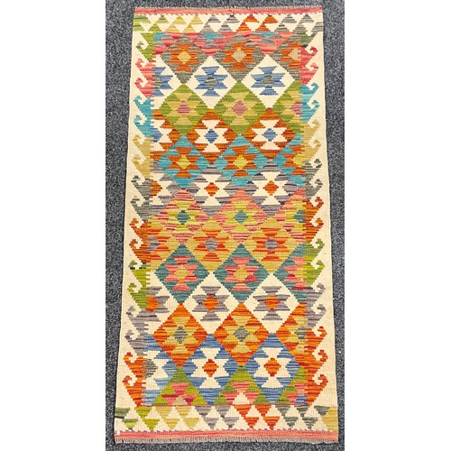 548 - Oriental Rugs and Carpets - a Chobi Kilim runner, 157cm x 69cm