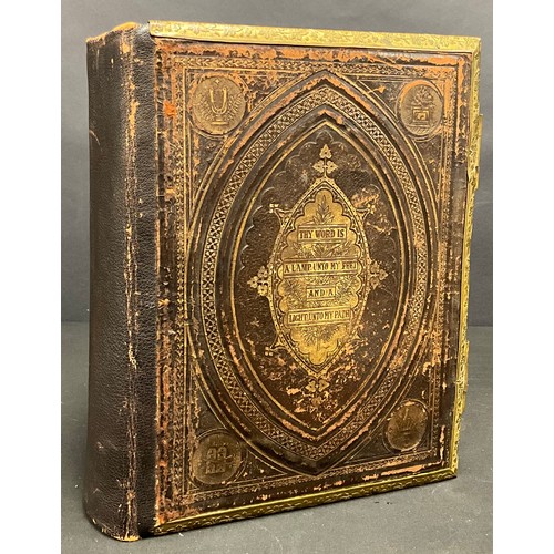 629 - A Victorian brass bound leather family Bible, with genealogical entries, The Mumby family, Walton Yo... 