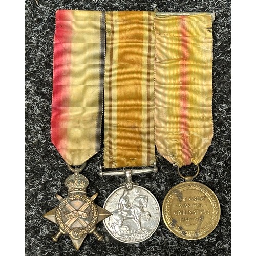 2017 - WW1 British 1914/15 Star, British War and Victory medal to “292282 C.W. GREEN. S.P.O. R.N.”. Mounted... 