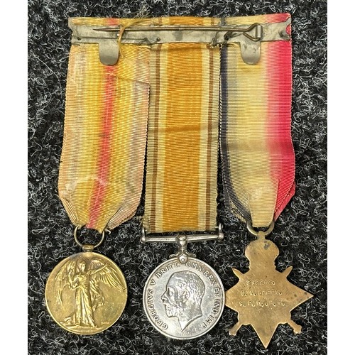 2017 - WW1 British 1914/15 Star, British War and Victory medal to “292282 C.W. GREEN. S.P.O. R.N.”. Mounted... 