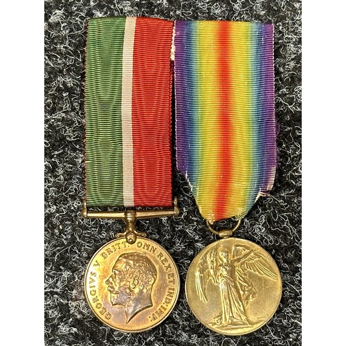 2018 - WW1 British GR V Mercantile Marine medal to “L.D. BAXTER” and a Victory medal to “29713 PTE. L.D. BA... 