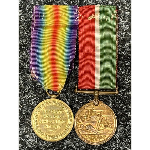 2018 - WW1 British GR V Mercantile Marine medal to “L.D. BAXTER” and a Victory medal to “29713 PTE. L.D. BA... 