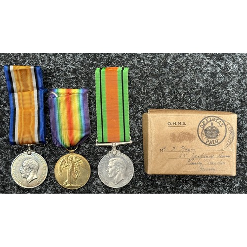 2031 - WW1 British War and Victory medal correctly impressed “2.LIEUT. F. KEYES” with a boxed WW2 Defence m... 