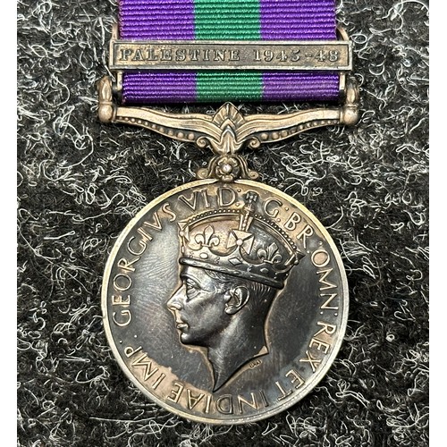 2041 - WW2 British GVI General Service Medal with Palestine 1945-48 clasp to “EC-2327 PTE G RAOKOROKORA APC... 