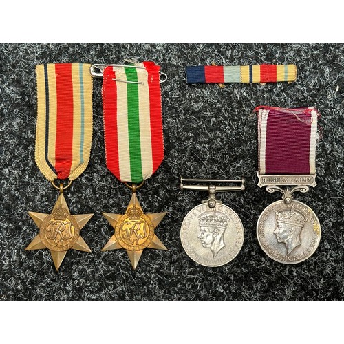 2043 - WW2 British Medal group comprising of Italy Star, Africa Star, War Medal and Long Service and Good C... 