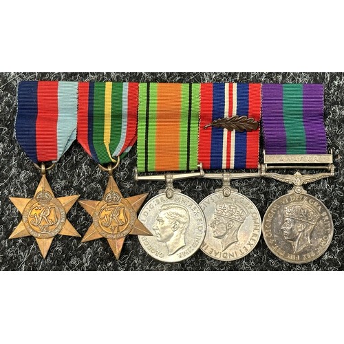 2054 - WW2 British GR VI General Service Medal bar “Malaya” correctly impressed “MAJ G.F. MOIR-BYRES GORDON... 