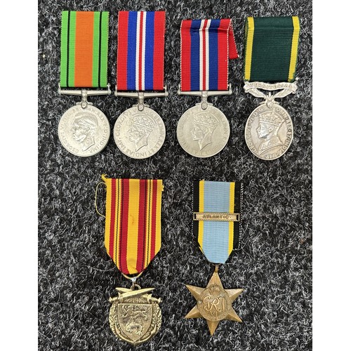 2056 - WW2 British Defence Medal, 1939-45 British War Medal x 2 and Territorial Efficency Medal (Name erase... 