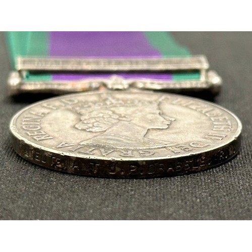 2059 - ERII General Service Medal with Malaya Peninsula clasp to “Lieut J.F. Drabble. R.N.”.Complete with r... 