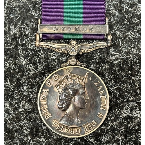 2060 - ERII General Service Medal with “Cyprus” clasp  to “4116627 ACT CPL J.A.LUCAS. R.A.F.”. Complete wit... 