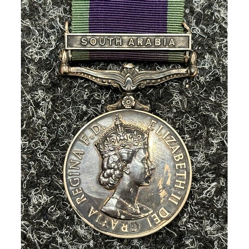 2061 - ERII General Service Medal with South Arabia clasp to “23733669. CFM C.V.H. SIMPSON REME”. Complete ... 