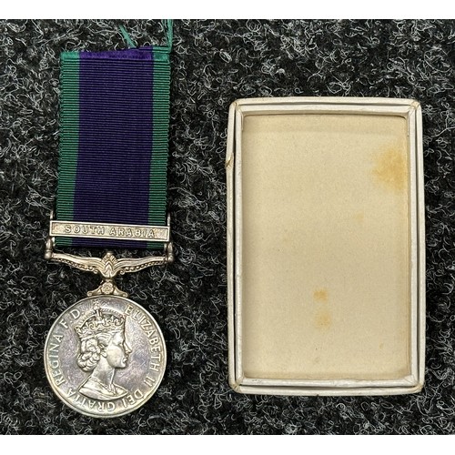 2065 - British ERII General Service Medal with “South Arabia” clasp to “RM 19299 E. TIPTON R.M.”. Complete ... 