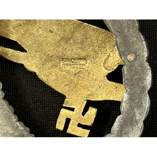 2073 - WW2 Third Reich Fallschirmschützenabzeichen der Luftwaffe - Luftwaffe Paratroopers Badge. Maker mark... 