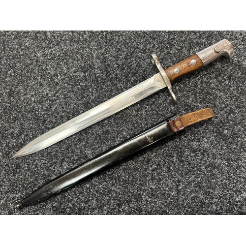 2122 - Swiss M1889 Bayonet with double fullered double edged blade 296mm in length. Maker marked 