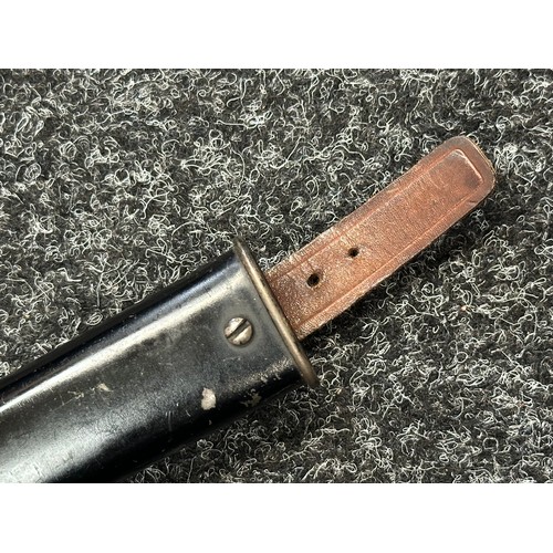 2122 - Swiss M1889 Bayonet with double fullered double edged blade 296mm in length. Maker marked 