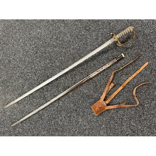 2123 - Victorian 1854 Pattern British Army Officers Sword with fullered etched blade with VR 835mm in lengt... 