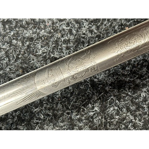 2123 - Victorian 1854 Pattern British Army Officers Sword with fullered etched blade with VR 835mm in lengt... 