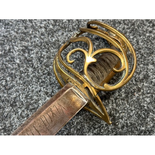 2124 - Napoleonic Era Sabre with curved fullered blade 865mm in length. Engraved to both side of the blade ... 