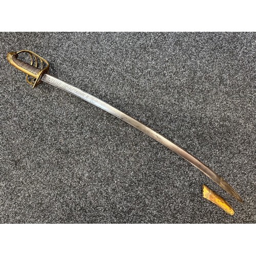 2124 - Napoleonic Era Sabre with curved fullered blade 865mm in length. Engraved to both side of the blade ... 