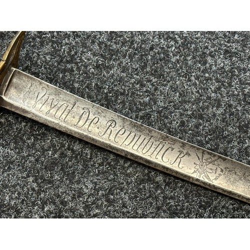 2124 - Napoleonic Era Sabre with curved fullered blade 865mm in length. Engraved to both side of the blade ... 