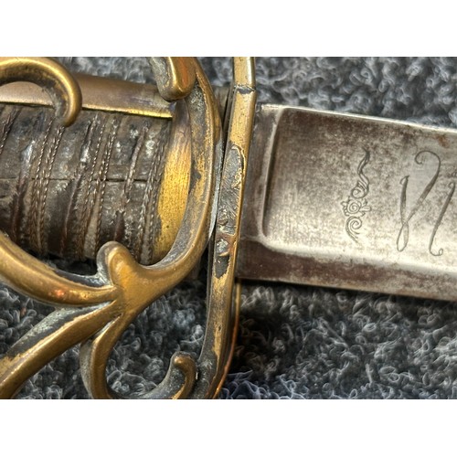 2124 - Napoleonic Era Sabre with curved fullered blade 865mm in length. Engraved to both side of the blade ... 