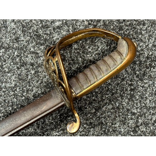 2125 - Victorian British Army Officers 1822 Pattern Sword with pipe backed blade 822mm in length. Brass fol... 