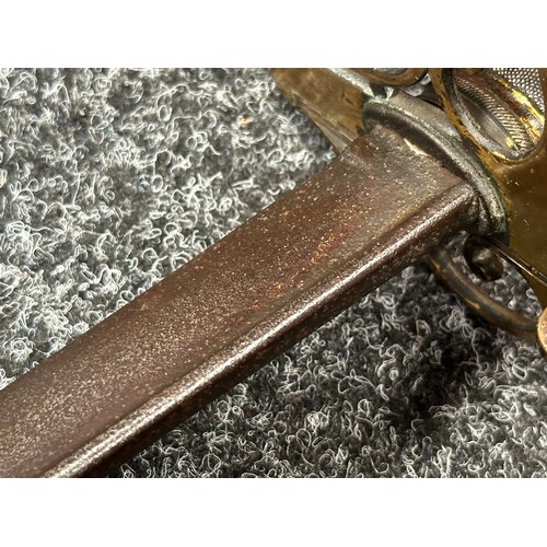 2125 - Victorian British Army Officers 1822 Pattern Sword with pipe backed blade 822mm in length. Brass fol... 