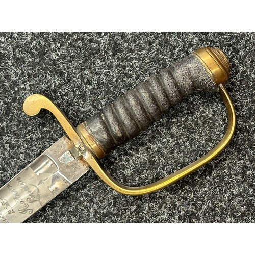 2127 - Victorian Police Hanger Sword with curved fullered blade 610mm in length with etched maker mark 