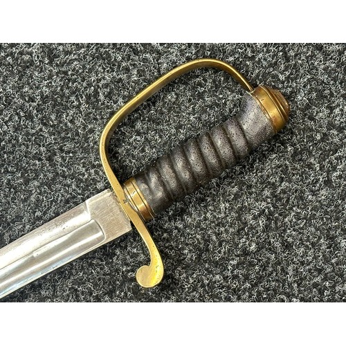 2127 - Victorian Police Hanger Sword with curved fullered blade 610mm in length with etched maker mark 