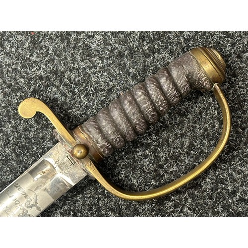 2128 - Victorian Police Hanger Sword with curved fullered blade 610mm in length with etched maker mark 