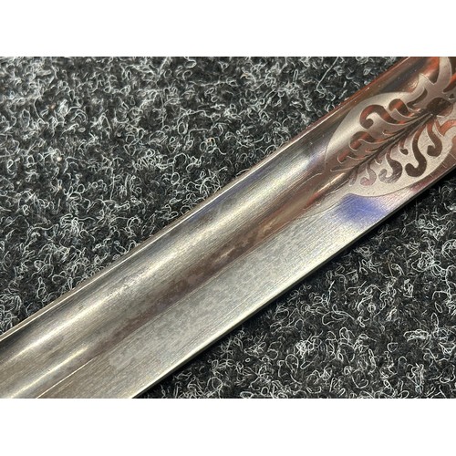 2128 - Victorian Police Hanger Sword with curved fullered blade 610mm in length with etched maker mark 