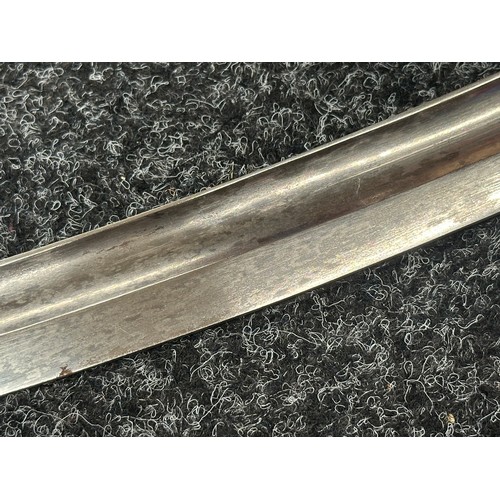 2128 - Victorian Police Hanger Sword with curved fullered blade 610mm in length with etched maker mark 