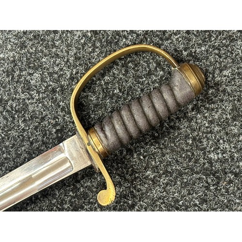 2128 - Victorian Police Hanger Sword with curved fullered blade 610mm in length with etched maker mark 