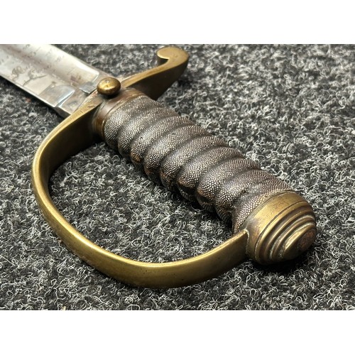 2128 - Victorian Police Hanger Sword with curved fullered blade 610mm in length with etched maker mark 