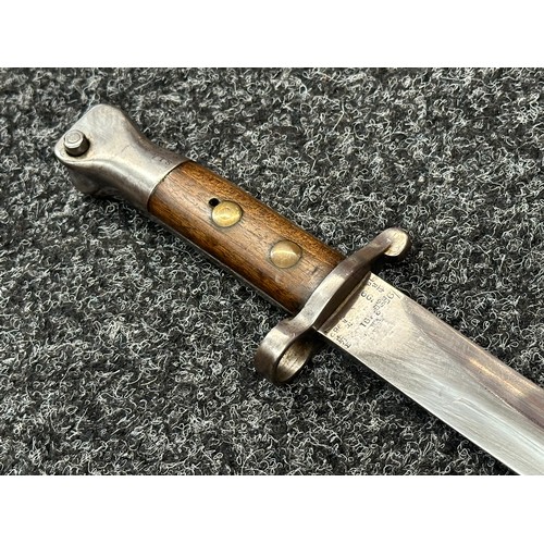 2129 - British Lee-Metford Bayonet with double edged blade 302mm in length, VR Crown dated 2/91 and with mu... 