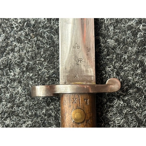 2129 - British Lee-Metford Bayonet with double edged blade 302mm in length, VR Crown dated 2/91 and with mu... 