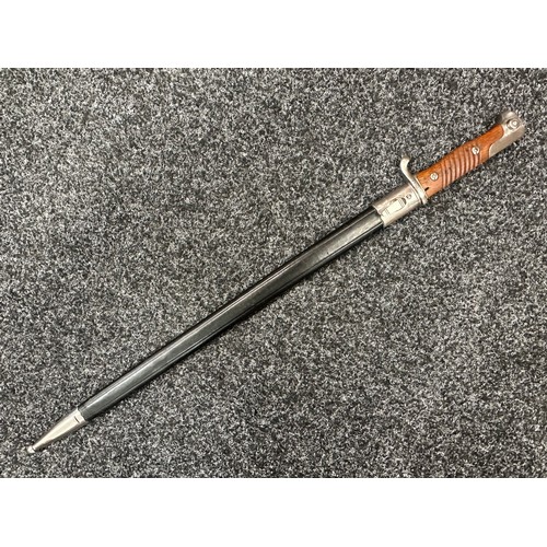 2131 - Mauser 1898 n/A Peruvian Contract Bayonet with pipe backed fullered blade 522mm in length, maker mar... 