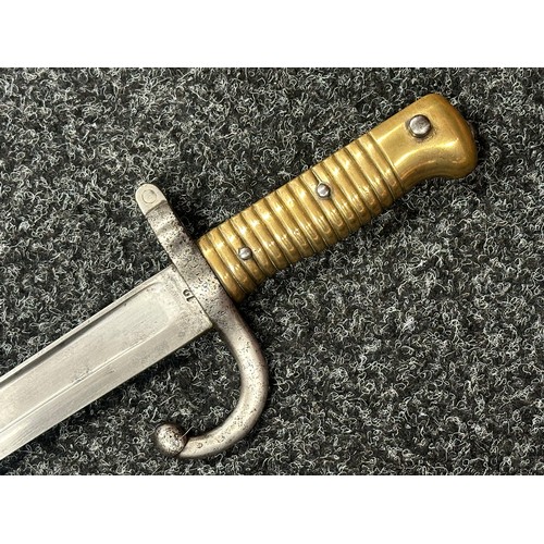 2132 - French 1866 Pattern Chassepot Bayonet with single edged fullered blade 575mm in length, maker marked... 