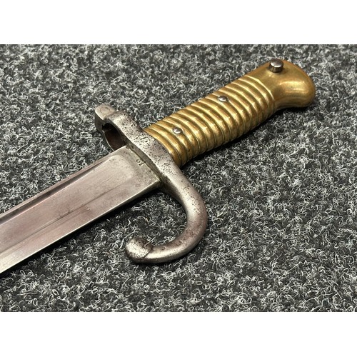 2132 - French 1866 Pattern Chassepot Bayonet with single edged fullered blade 575mm in length, maker marked... 