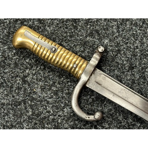 2132 - French 1866 Pattern Chassepot Bayonet with single edged fullered blade 575mm in length, maker marked... 