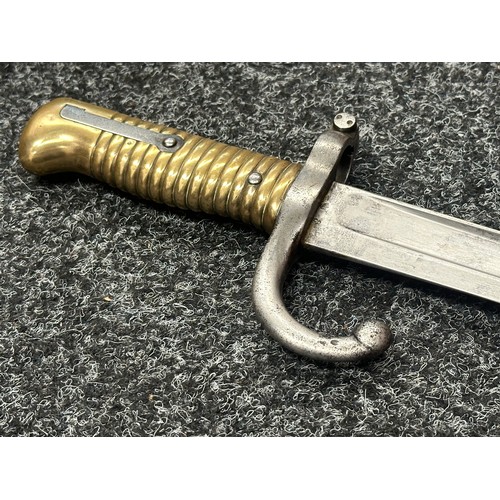 2132 - French 1866 Pattern Chassepot Bayonet with single edged fullered blade 575mm in length, maker marked... 