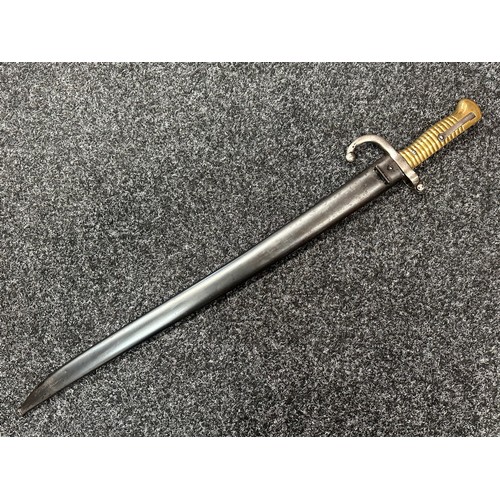 2132 - French 1866 Pattern Chassepot Bayonet with single edged fullered blade 575mm in length, maker marked... 