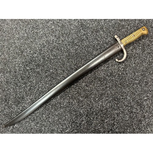 2132 - French 1866 Pattern Chassepot Bayonet with single edged fullered blade 575mm in length, maker marked... 