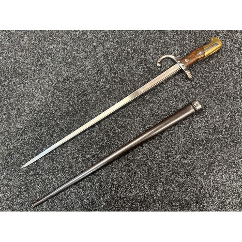 2133 - French MLE 74 Gras Bayonet with 522mm long blade, maker marked and dated to spine 